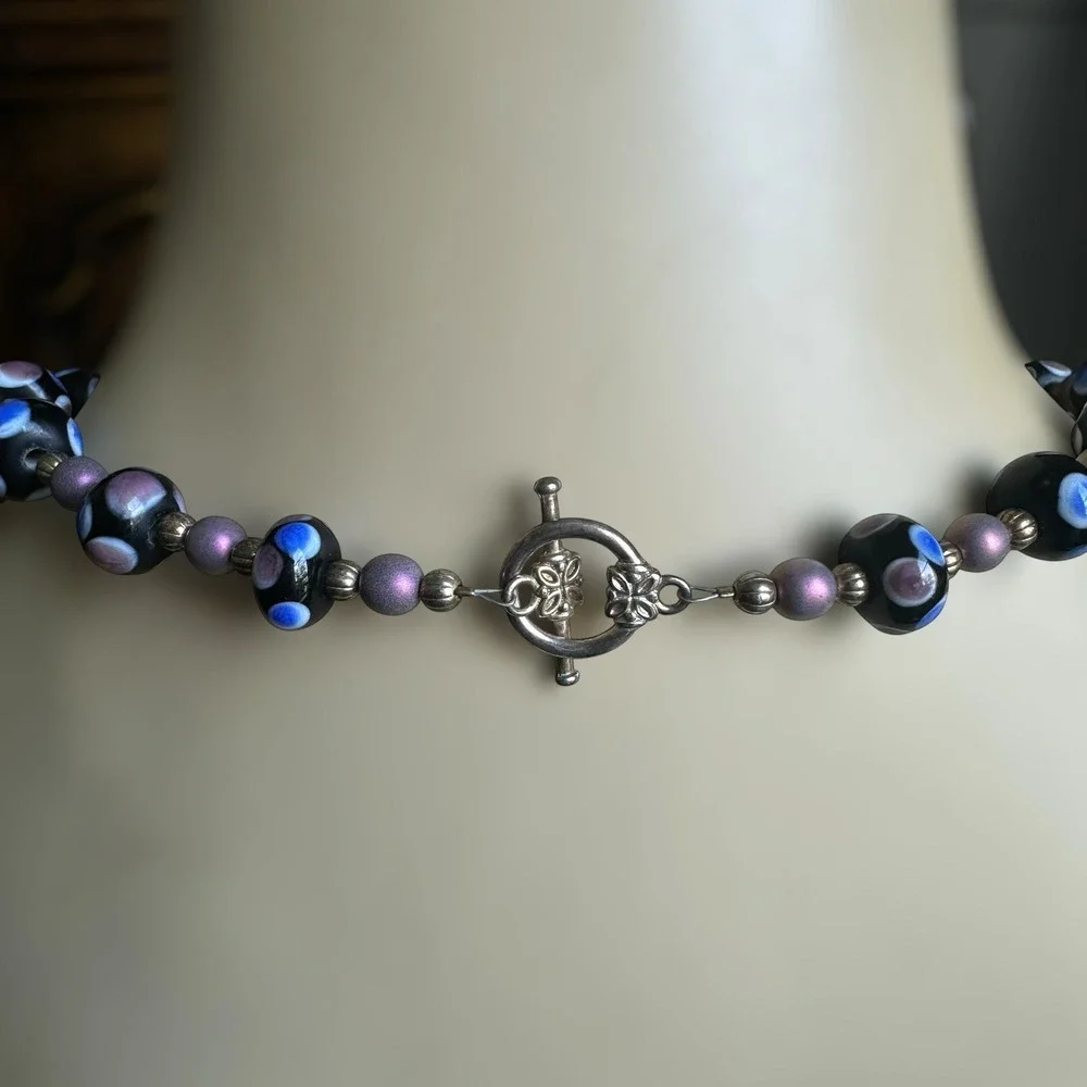 Vintage Artisan Beaded Necklace 18 Inch Match Earrings Set Lampwork‎ Art Glass